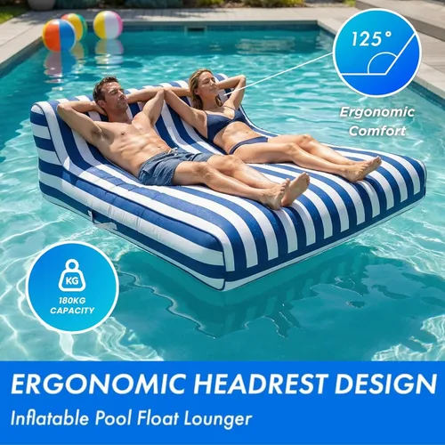 Miniatura 4 de Tapizado grande doble, 2 personas elegante flotador de piscina reclinable, silla flotante extra grande y respaldo, lago resistente, playa, tubo