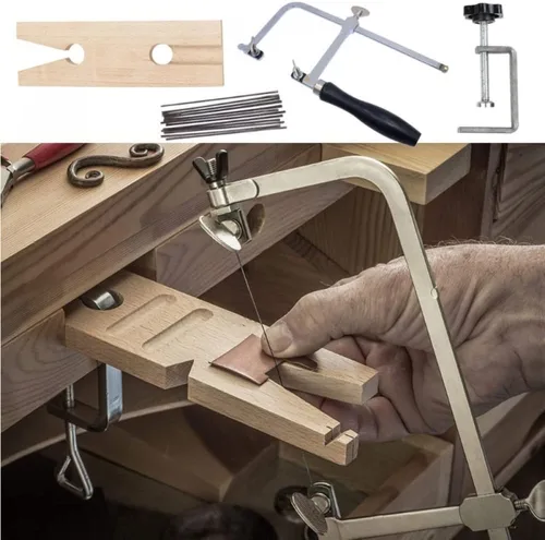 Miniatura 4 de Jeweler's - Marco de sierra ajustable con 144 cuchillas Kit profesional de fabricación de joyas con abrazadera de madera Juego de accesorios