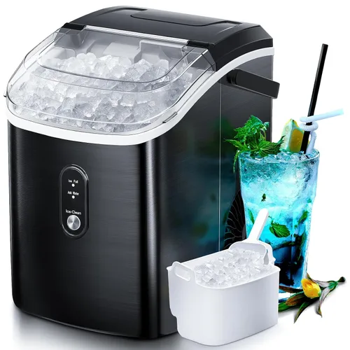 Máquina de hielo para encimera Nugget con hielo de pellets suave masticable, máquina de hielo portátil Pebble, 34 libras por día, autolimpiante,