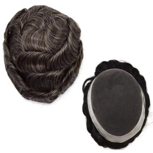 Miniatura 57 de LYRICAL HAIR Sistema de cabello humano Remy de encaje francés súper fino para hombre, piel de poliéster transparente alrededor de las pelucas, tupé