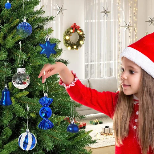 Miniatura 6 de Juego de 111 adornos de bolas de Navidad, conjunto de adornos de Navidad inastillables surtidos, paquete de colgantes lujosos para árbol de Navidad