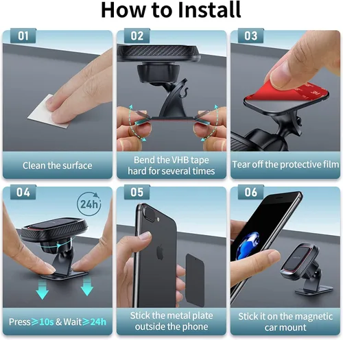 Miniatura 6 de APPS2Car Soporte magnético para teléfono para automóvil, soporte magnético para tablero de instrumentos, rotación de 360° con fuerte adhesivo VHB