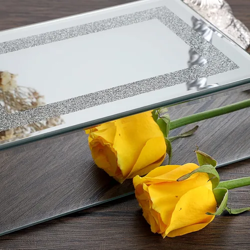 Miniatura 4 de Hipiwe Joyero de cristal con espejo con decoración de diamante triturado, organizador grande de baratijas, caja de tesoro, anillos, aretes, collar
