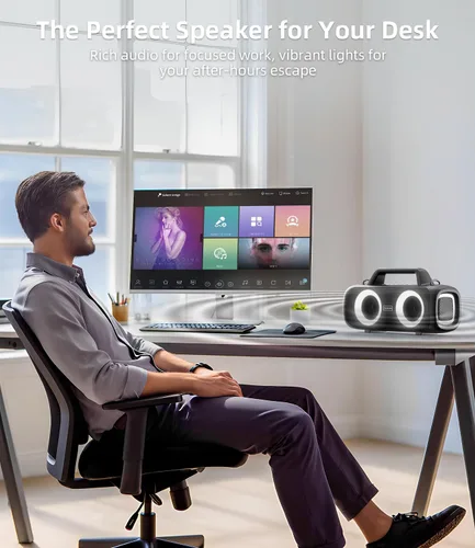 Miniatura 7 de Altavoz Bluetooth portátil inalámbrico, sonido fuerte de 140 W de pico con 2 subwoofers y refuerzo de graves, altavoz impermeable para exteriores
