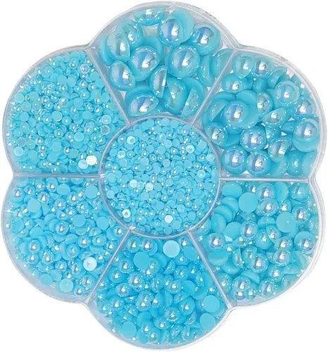 Chenkou Craft - 1 caja con 3000 mitades de perlas, cuentas circulares con inferior plano, gemas sueltas (Media bola azul)