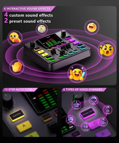Miniatura 7 de PUPGSIS - Mezclador de audio para juegos, interfaz de audio para PC, interfaz de micrófono dinámico TRS de 1/4 pulgadas, tablero de sonido