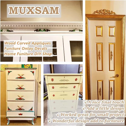 Miniatura 5 de MUXSAM - Juego de apliques y onlays de madera con rosas, 5 paquetes sin pintar, decorativos, tallados, para cama, puerta, armario, repisa, techo