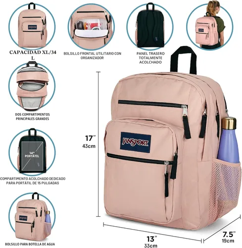 Miniatura 6 de JanSport Mochila para portátil - Bolsa para computadora con 2 compartimentos, tirantes ergonómicos, funda para portátil de 15 pulgadas, asa de Gris