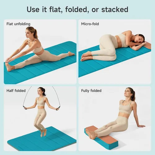 Miniatura 3 de Esterilla de yoga POE de 12 pliegues de 75 x 26 x 0.4 pulgadas, antideslizante, compacta y apta para yoga, pilates, entrenamiento de fuerza