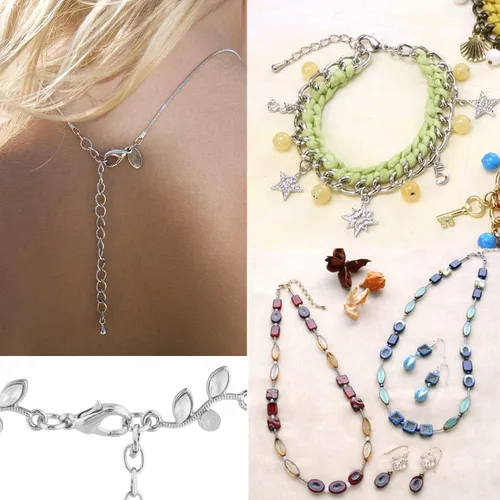 Miniatura 5 de Juego de 580 piezas de accesorios para fabricación de joyas, incluye 250 conectores de anillo de salto abiertos, 250 tapas de extremo de cable Plata