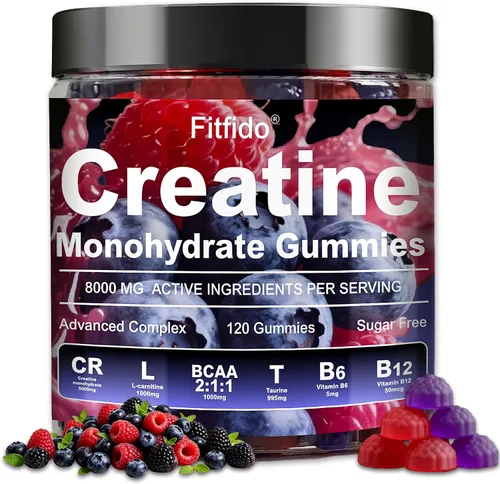 Gomitas de Complejo de Monohidrato de Creatina 8000mg para Hombres y Mujeres, Contiene L-carnitina y Taurina, Desarrolla Músculo, Aumenta la