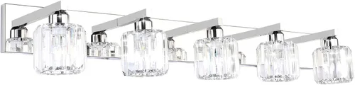 Miniatura 21 de Aipsun Accesorios de Luz Negros para Tocador de Baño Lámpara de Tocador Moderna de Cristal para Baño 4 Luces (Excluye Bombilla)