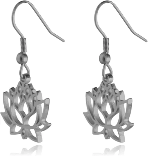 Miniatura 2 de Pendientes colgantes de acero inoxidable con flor de loto