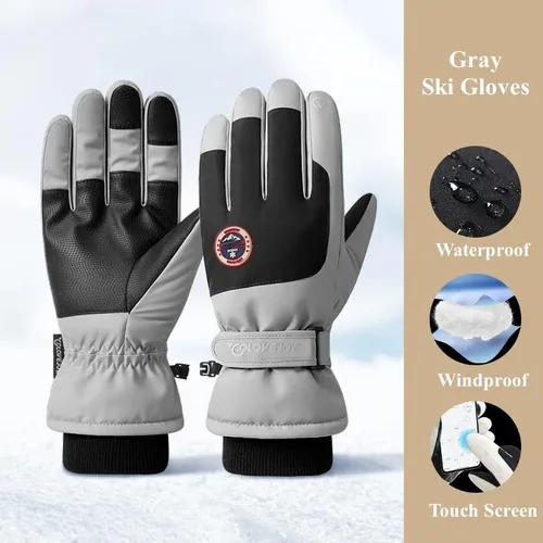 Miniatura 8 de Guantes de nieve de esquí de invierno para hombres, mujeres, jóvenes Guantes de calentamiento de manos impermeables para pantalla táctil y clima