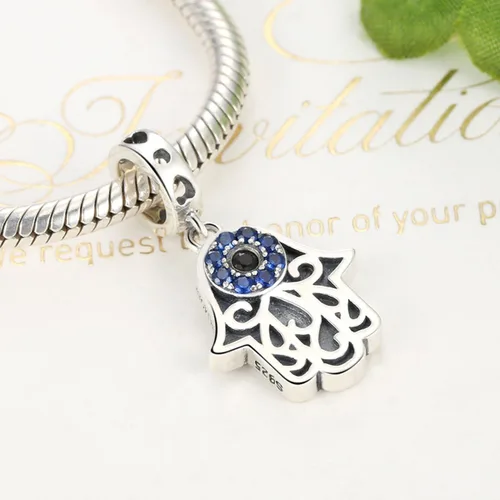 Miniatura 56 de BISAER Hamsa - Dije de mano de plata de ley, piedras preciosas azules de mal de ojo, se adapta a brazalete, pulsera, collar