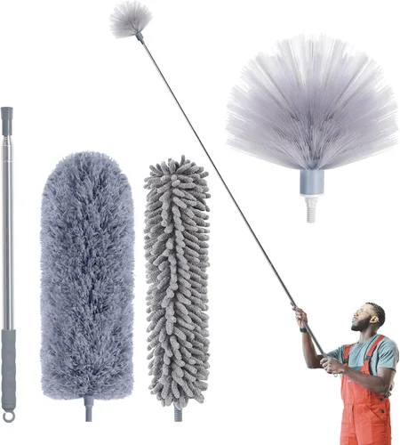 Miniatura 8 de IVYROLL Plumero de telaraña con poste de extensión, cepillo de telaraña y kit de limpieza de techo, limpiador de plumas de microfibra de 100
