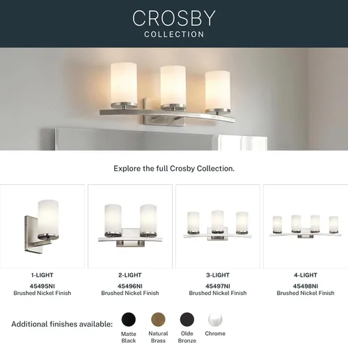 Miniatura 11 de Kichler Crosby 45495NI - Aplique de pared de 9.25 pulgadas en níquel cepillado, 1 luz contemporánea para pasillo o baño con cristal de ópalo