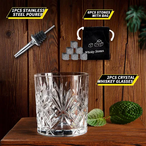 Miniatura 3 de Juego de 2 vasos de whisky de 11 onzas, vasos de vidrio de estilo antiguo, vasos de whisky whisky, vasos de whisky escocés para coñac, cóctel, ron