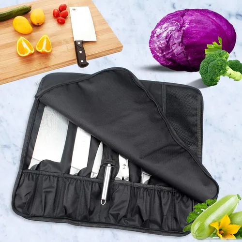 Miniatura 7 de Tosnail Bolsa enrollable para cuchillos de chef con asa de transporte y correa para el hombro, bolsa de almacenamiento de cuchillos de cocina