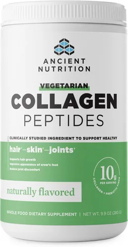 Ancient Nutrition Péptidos de colágeno vegetarianos, péptidos de colágeno en polvo, polvo de colágeno con sabor natural, prebióticos y probióticos,