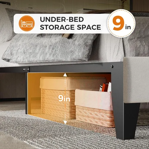 Miniatura 5 de GTPLAYER Base de cama de tamaño matrimonial, base de cama tapizada con cabecera alta con respaldo de alas, tela de terciopelo suave, no necesita