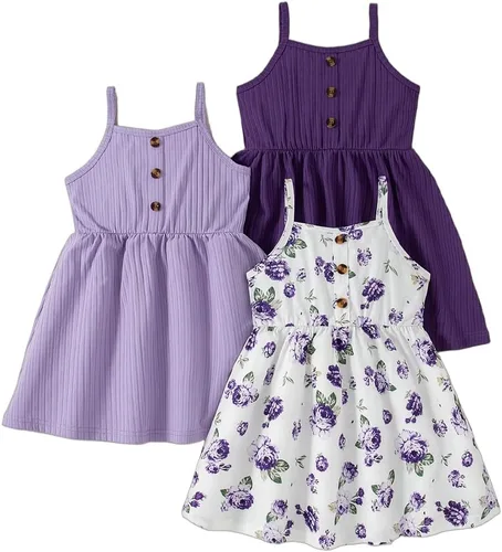 Miniatura 35 de Vestidos para niñas Vestidos para niñas pequeñas Paquete de 3 Vestido casual de fiesta con estampado patinador acampanado tipo A Vestido de verano