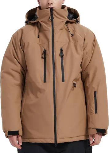 Miniatura 9 de Chaqueta de esquí impermeable para hombre, abrigos de nieve, snowboard de montaña, rompevientos, parka con capucha Marrón