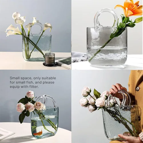 Miniatura 7 de Jarrón de mano, jarrones con asas, jarrón de vidrio en forma de florero, para arreglo floral, centro de mesa, decoración del hogar, estilo 1, azul