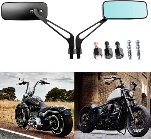 Miniatura 4 de Espejos retrovisores de manillar rectangular de 8 mm/10 mm en color negro para motocicletas, compatibles con Harley Street Glide, Road King