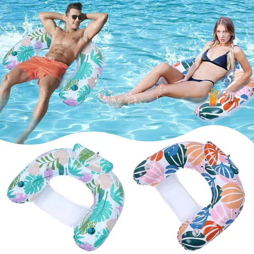 Paquete de 2 flotadores de piscina para adultos, silla flotante inflable para piscina con soporte para tazas, hamaca, juguetes, inflable para