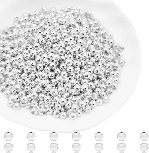Miniatura 13 de 2500 cuentas espaciadoras de metal de 0.079 pulgadas chapadas en metal, redondas, lisas, sueltas, para hacer pulseras, topes, cuentas espaciadoras