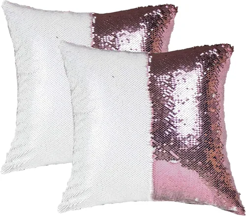 Miniatura 20 de JYFLZQ - Fundas de almohada de lentejuelas sublimadas en blanco 40.6 x 40.6 cm - Juego de 2 fundas reversibles con lentejuelas para almohadas