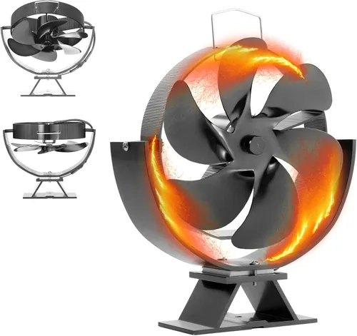 Miniatura 9 de Ventilador de estufa de leña, ventilador de chimenea de ángulo ajustable, ventilador de estufa de calor de 6 aspas para madera/quemador