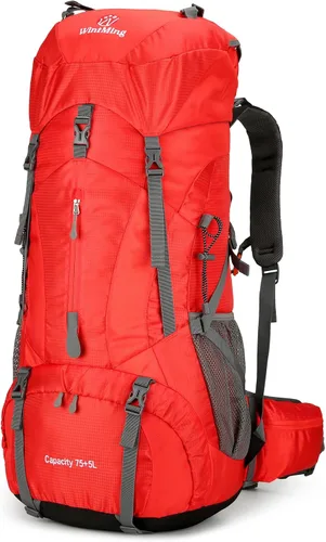 Miniatura 8 de Mochila de senderismo para hombres y mujeres, 70L+5L, impermeable, ligera, mochila de camping con cubierta de lluvia, sin marco (negro, b)