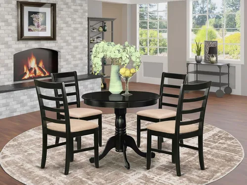Miniatura 2 de East West Furniture El juego de 5 piezas ANPF5-CAP-C incluye una mesa de cocina redonda con pedestal y 4 sillas de comedor tapizadas de tela