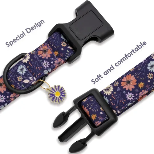 Miniatura 4 de Faygarsle Collar de Perro Floral para Niñas y Perras Hembras Collar de Mascota Suave y Elegante con Diseño de Flores Collar de Perro Morado Ideal