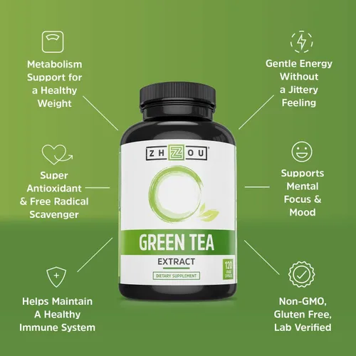 Miniatura 4 de Zhou Extracto de té verde con EGCG, metabolismo, energía natural, enfoque mental, apoyo inmunológico, fórmula cardíaca antioxidante y saludable, sin