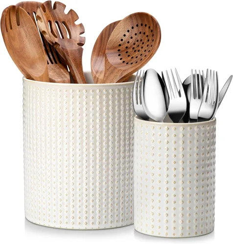 Miniatura 8 de MALACASA LYDIA - Juego de recipientes para utensilios de cocina de cerámica, 18.5 cm + 14 cm, organizadores de utensilios grandes y pequeños