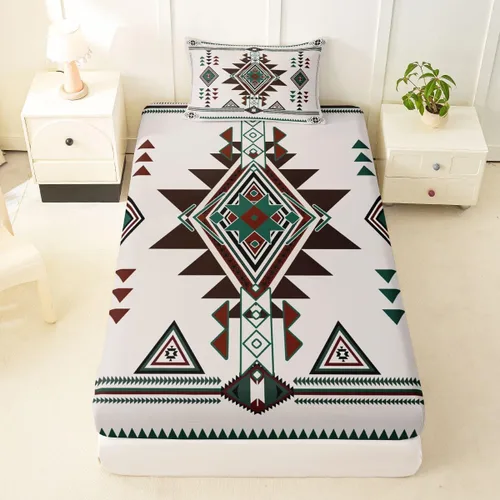 Miniatura 20 de Juego de ropa de cama occidental tamaño individual, sábanas aztecas, estilo nórdico exótico, bohemio, sábana bajera ajustable de tribu india