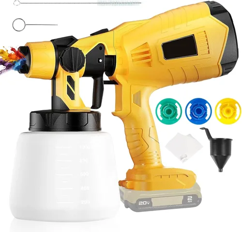Pulverizador de pintura inalámbrico para batería Dewalt de 20 V MAX, pistola de pintura de alto flujo de 33.8 fl oz con 3 boquillas de cobre y 3
