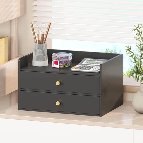 Miniatura 8 de Organizador de escritorio de bambú con cajones, cajones de almacenamiento de escritorio de madera para facturas, suministros de oficina, utensilios