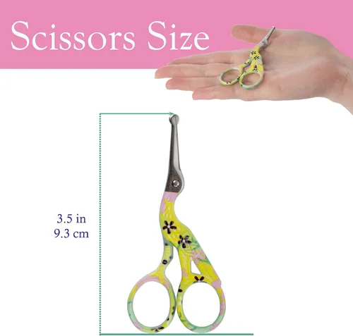 Miniatura 6 de JubileeYarn Tijeras de cigüeñas de acero inoxidable para bordar redondeadas, conformes a la TSA, color amarillo, 1 unidad Cigüeña Pequeña Amarillo