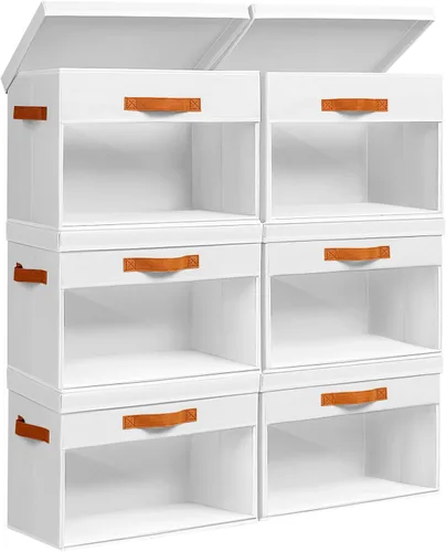 Miniatura 26 de Homsorout Contenedores de almacenamiento grandes con tapas, paquete de 3 organizadores decorativos plegables con ventanas y asas transparentes