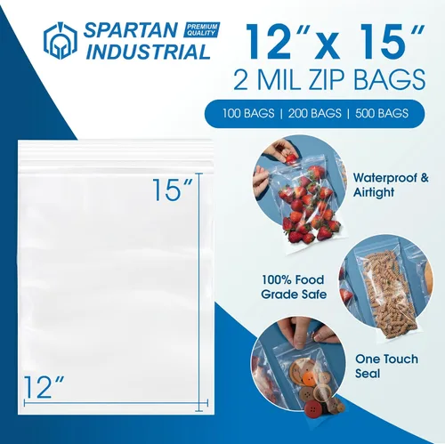 Miniatura 2 de Spartan Industrial - Bolsas de polietileno de plástico transparente con cierre de cremallera de 12 x 15 pulgadas (500 unidades) de 2 mil con cierre