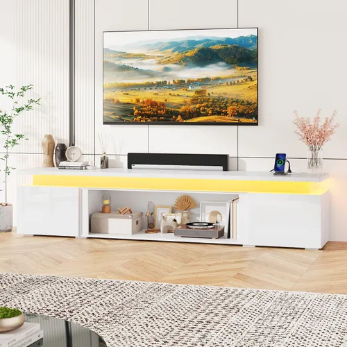 Miniatura 14 de St.Mandyu Soporte de TV con chimenea para TV de 80 pulgadas, soporte de TV LED de 71 pulgadas con chimenea eléctrica de 40 pulgadas y toma