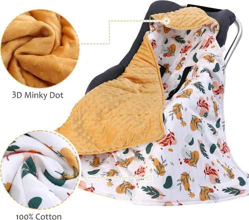 Miniatura 7 de Manta de invierno para asiento de automóvil para bebés, manta de asiento de automóvil Minky Dot para bebés recién nacidos, ajuste universal para Hoja