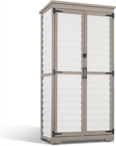 Miniatura 16 de Ketive Gabinete de almacenamiento para exteriores, armario alto de jardín para herramientas con techo resistente a la intemperie, puertas con doble