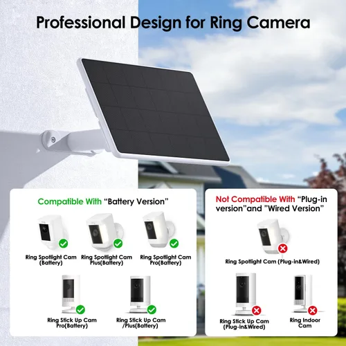 Miniatura 2 de Panel Solar de 6W para Ring Spotlight Cam Battery y Stick Up Cam Battery, Cargador Solar de Alta Eficiencia con Soporte Retráctil Ajustable de 360°
