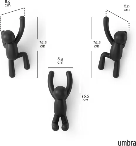 Miniatura 3 de Umbra Buddy Ganchos de pared decorativos montados en la pared para colgar abrigos, bufandas, bolsos, carteras, mochilas, toallas y más, juego de 3