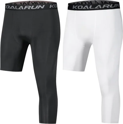 Miniatura 15 de Mallas de compresión de una pierna para baloncesto para hombre, 3/4, capri deportivos, pantalones de entrenamiento atlético, capas base